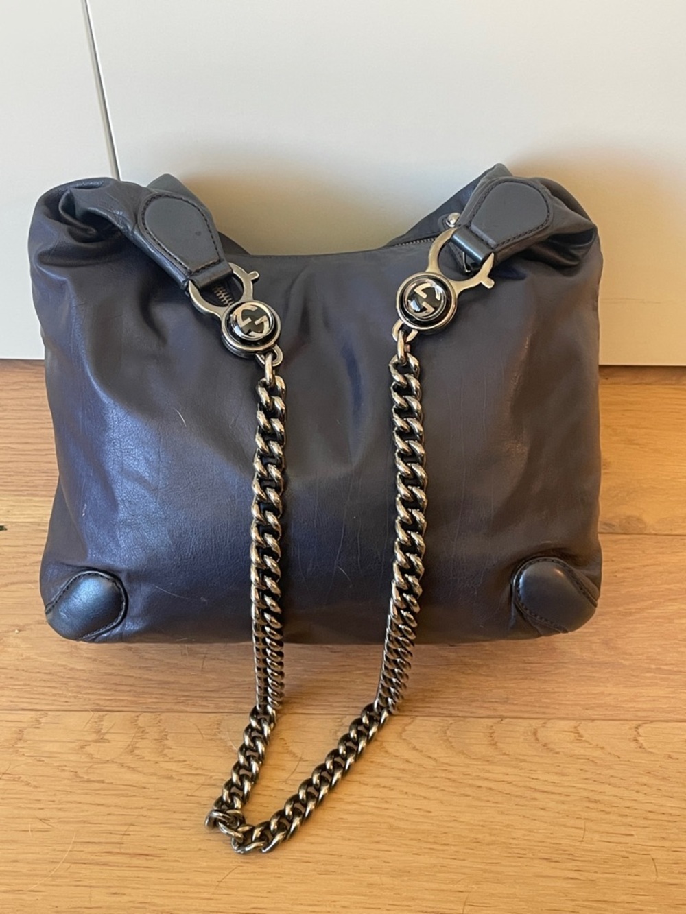 Gucci Blue Leather Chain Shoulder Bag | Large Hobo GG Hardware - Picture 8 of 14